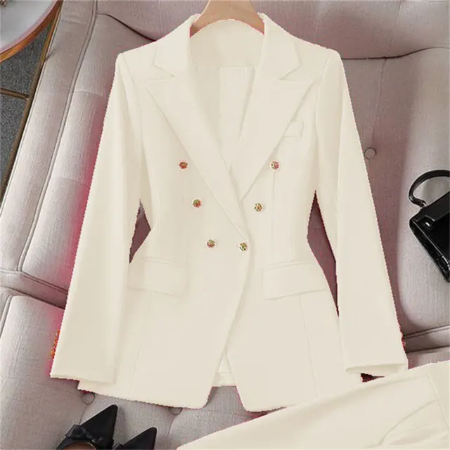 Small Suit Retro Jacket Slim Fit Fashionable Women's Casual Design Top Trousers Suit Off White - Shop at LoveMi