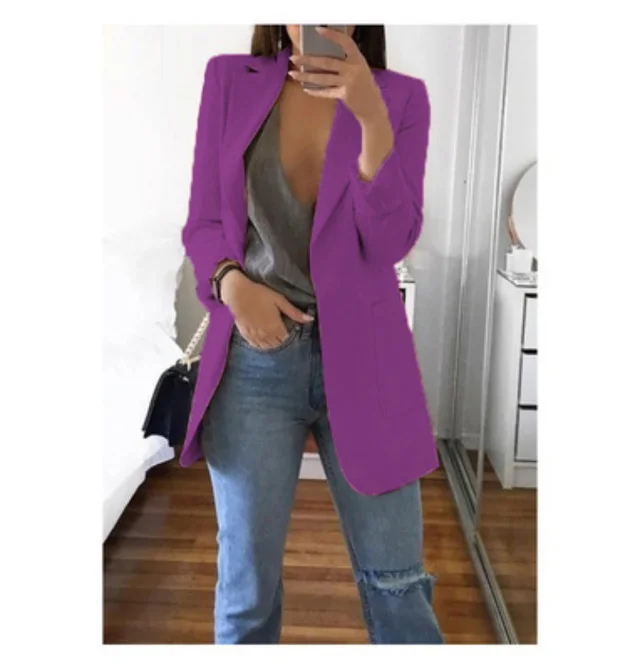 Lapel Slim Cardigan Temperament Blazer - Dark Purple