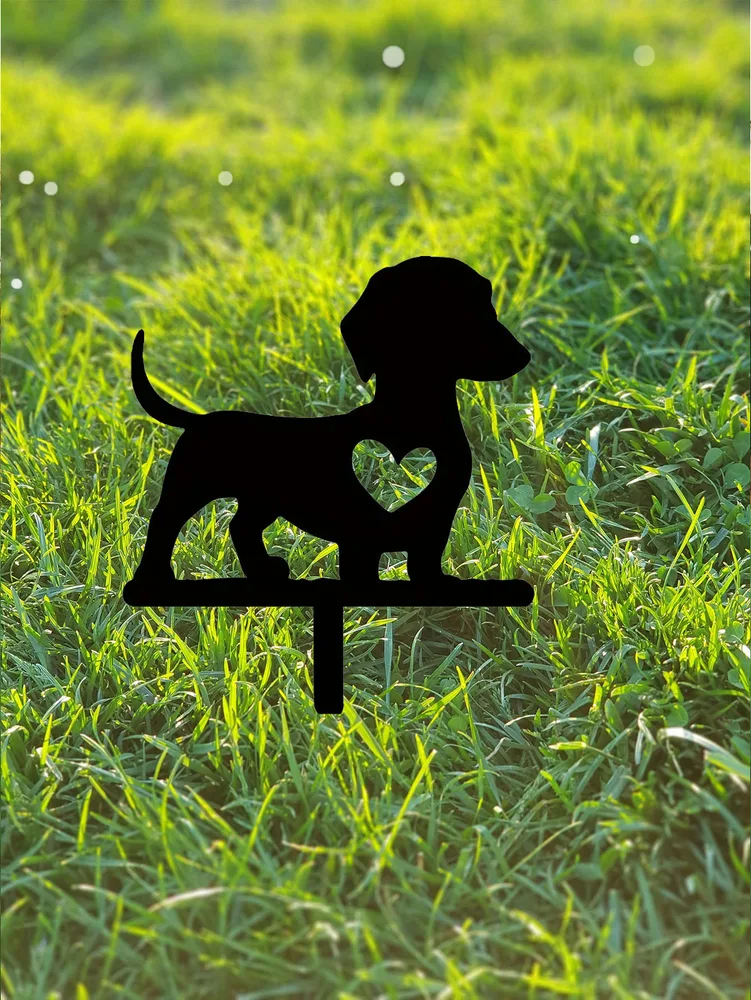 Cute Dog Silhouette Garden Sign - Solid Wood Outdoor Decor For Yard & Patio - Look At The Picture