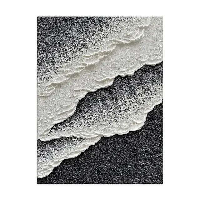3D Texture Sea Wave Scenery Abstract Landscape Design Oil Painting Internet Celebrity Style Black And White Waves Wall Art Picture Hand Painted Can... Without Inner Frame - Shop at LoveMi