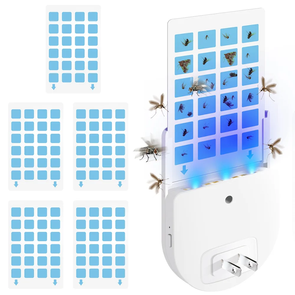 Plug In Indoor Flying Insect Trap 5 Glue Boards UV Light Mosquito Killer With Night Light Dimmable Brightness Fly Odorless Safe Bug Zapper For Gnat...