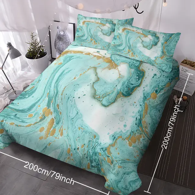 Chic Girly Marble Duvet Cover Mint Gold Glitter Turquoise Bedding Comforter Set Abstract Aqua Teel Blue Duvet Cover Double - Shop at LoveMi