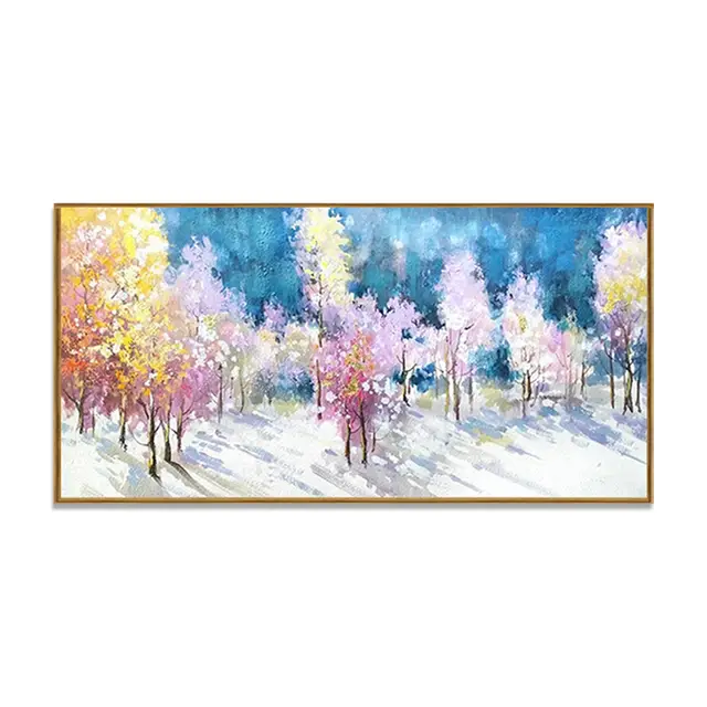 Handmade Oil Painting Canvas Wall Art Decoration Abstract Multi Color Autumn Winter Forest Landscape Artwork For Home Living Room Decor Rolled Fram... Without Inner Frame - Shop at LoveMi