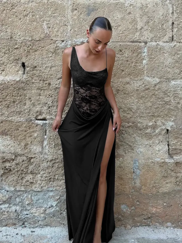 Sheer Lace Elegant Maxi Dress Women Sleeveless Backless Chic Evening Dress Off Shoulder Fashion Midi Dresses Slim Summer Dresses Black - Shop at LoveMi