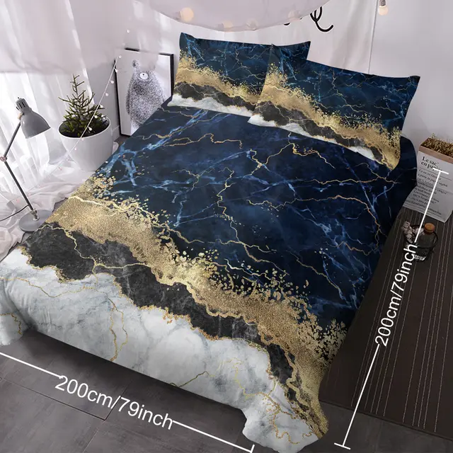 Chic Marble Bedding White Marble Gilded Navy Blue Duvet Cover Set Trendy Printed Design Bed Quilt Cover Set King 1 Duvet Cover 2 Pillowcases Double - Shop at LoveMi