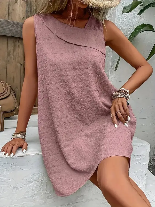Slim Fit Sleeveless Dress With Slanted Collar Lotus Root Pink - Shop at LoveMi