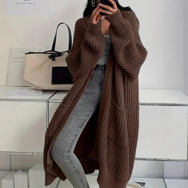 Autumn And Winter Lazy Style Long Cardigan Sweater For Women, Loose And Versatile, Long Sleeve Knitted Cardigan Coffee - Shop at LoveMi