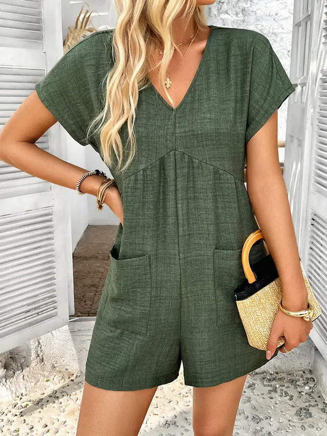 Bohemian Casual Solid Color Sexy Lace up Short sleeve One piece Dress For Women Army Green - Shop at LoveMi