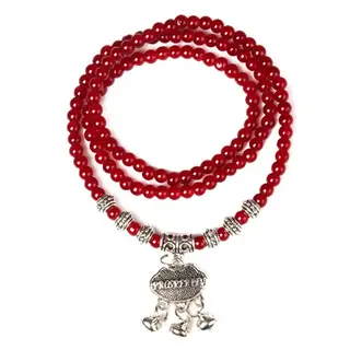 Red Agate Beaded Good Lock Bracelet - Red