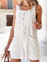 Women's Overalls With Straps, Cotton And Hemp Casual - Aoricot