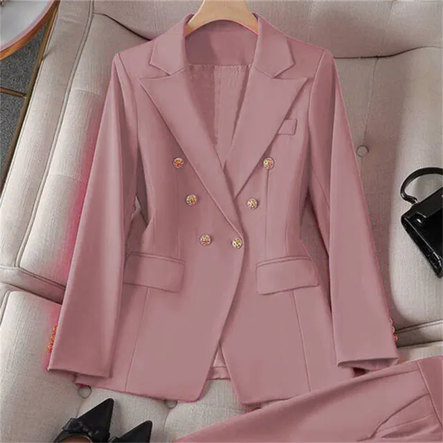 Small sized Retro Suit Jacket Slim fit Fashion Women's Casual Design Top Suit Jacket Set Pink - Shop at LoveMi
