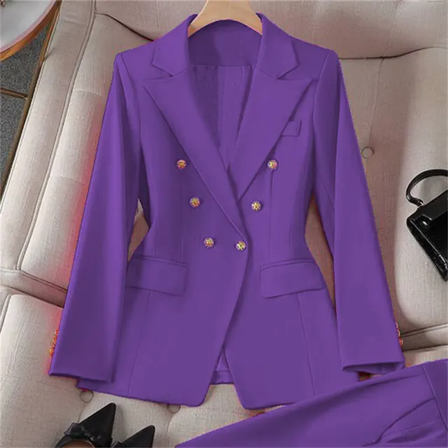 Small sized Retro Suit Jacket Slim fit Fashion Women's Casual Design Top Suit Jacket Set Purple - Shop at LoveMi