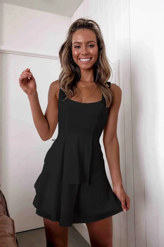 Lace Hollow Fashion Dress Sparkling Highlights Knitted Fabric Slim Hip Skirt Black - Shop at LoveMi