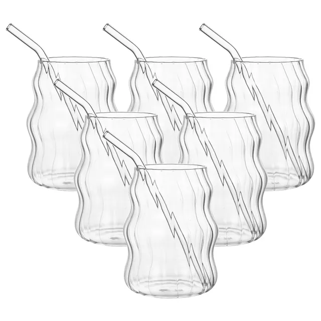 19 Ounce Glass Straw Cup, Coffee Cup, Milk Cup, Juice Cup, Cold Drink Cup, Tea Cup, Water Cup, Office Cup, Striped Cloud Cup 6Pcs - Shop at LoveMi