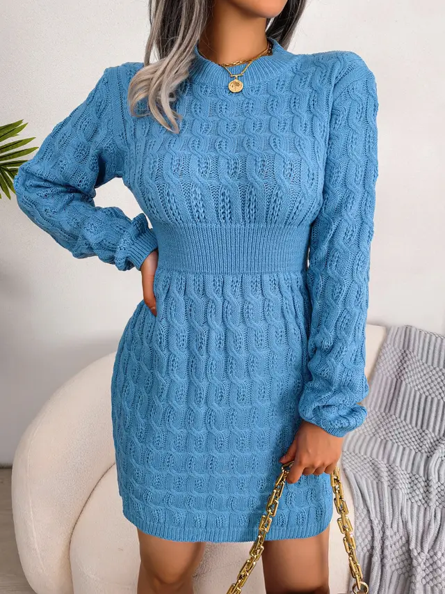 Casual Twisted Waist cinching Bodycon Dress With A Sweater Dress Base Blue - Shop at LoveMi