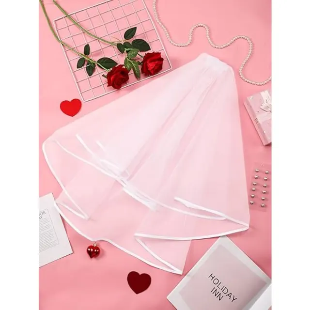 Bridal Veil Wedding Veil Weights Short 2 Tier Veil And 12 Pairs Veil Weights Magnetic Double Sided Artificial Pearls Silver Button For Bachelorette Party Bridal Shower Veil First Communion Clearance W13732666 - Shop at LoveMi