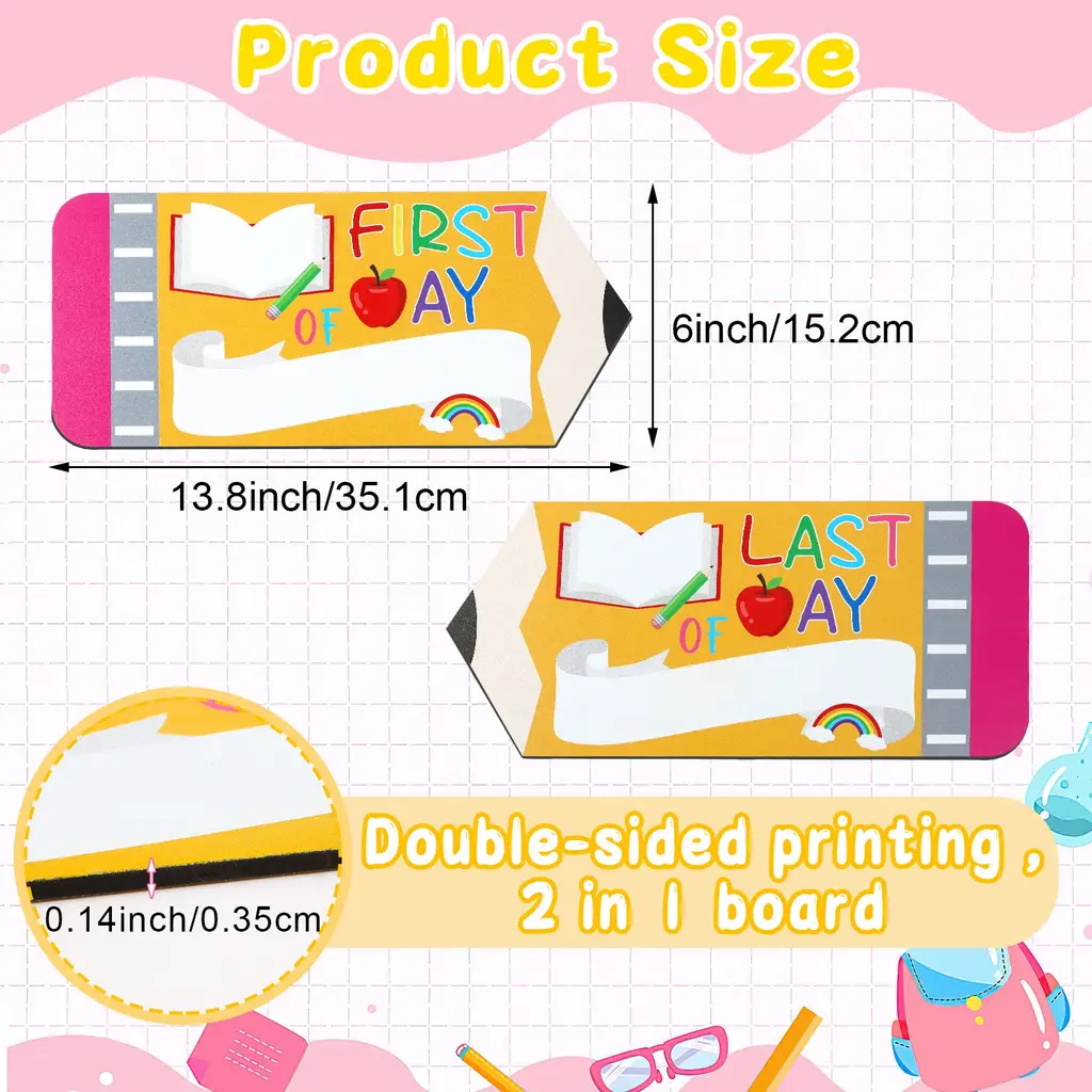 First And Last Day Of School Board Sign,Double Sided Printing Pencil Chalkboard For 1st Day Of Kindergarten Preschool, Back To School Supplies Phot...