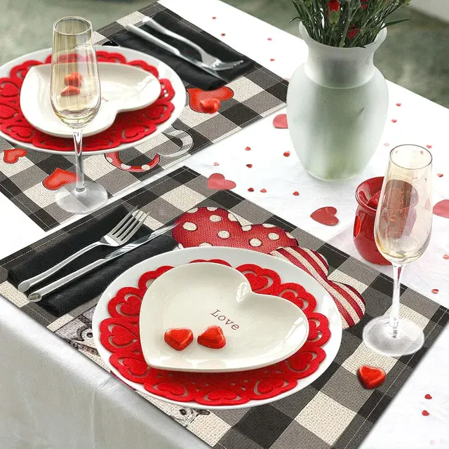 Valentines Day Placemats Set Of 4, 17x12.5 Inches With Gnomes And Hearts Pattern For Holiday Parties And Family Gatherings clearance Sale W13667822 - Shop at LoveMi