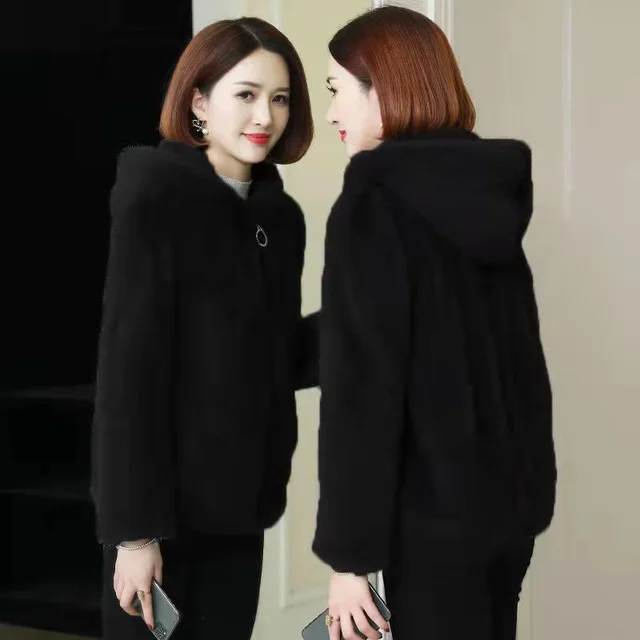 Thickened Velvet Coat Coral Fleece Coat Women's Winter Double sided Fleece Hooded Warm Sweater Cardigan Zipper Fleece Jacket Black - Shop at LoveMi