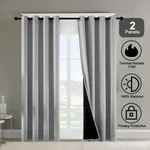 Polyester Grommets Thermal Insulated With Coated Lining 52 In. W X 84 In. L Indoor Blackout Curtains Set Of 2 - Gray