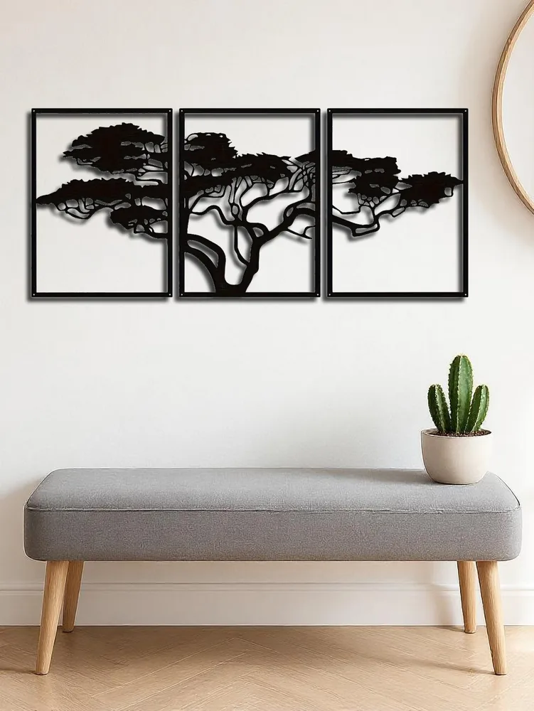 Set Of 3 Black Metal Tree Of Life Wall Arts,Stunning Boho Spiritual Decor Look At The Picture - Shop at LoveMi