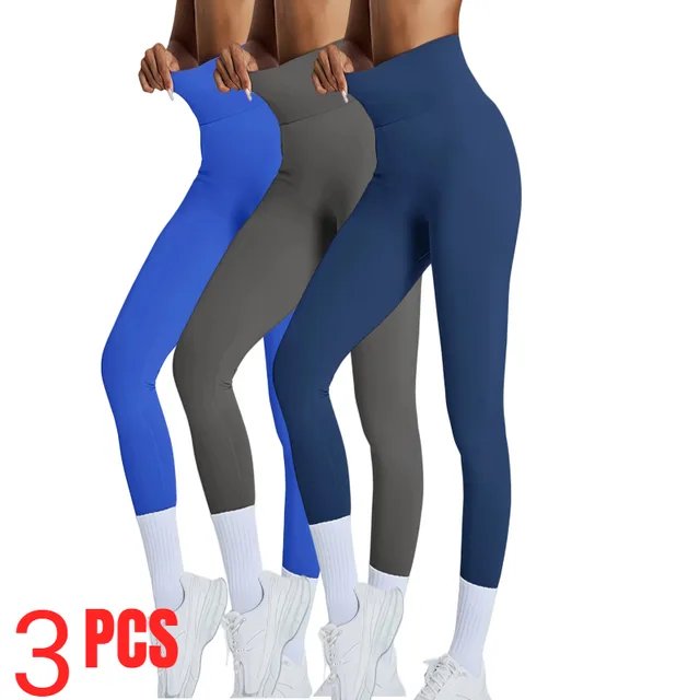 3 PACK Women's High Waisted Seamless Leggings Butt Lifting & Tummy Control Yoga Pants, Non See Through Workout Leggings With Soft Compression, So... Blu Dgy Nay - Shop at LoveMi