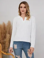 Women's Solid Color Long Sleeved Shirt - White