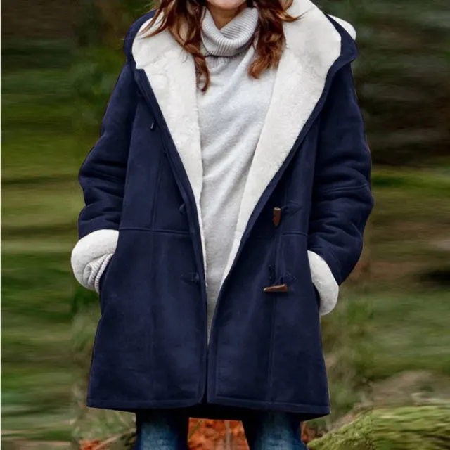 Winter Jackets For Women Sherpa Lined Jacket Women Duffle Toggle Coat Hooded Fleece Jacket Blue - Shop at LoveMi