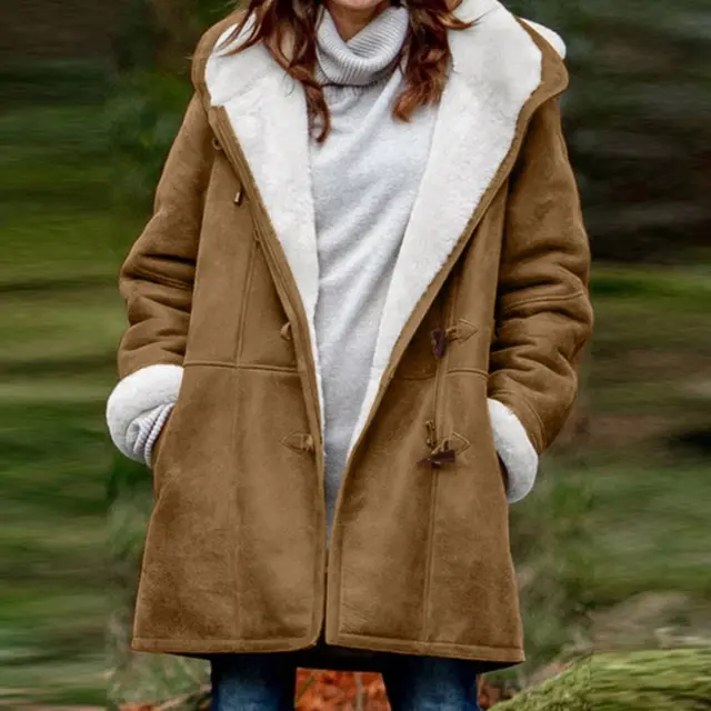 Winter Jackets For Women Sherpa Lined Jacket Women Duffle Toggle Coat Hooded Fleece Jacket Brown - Shop at LoveMi