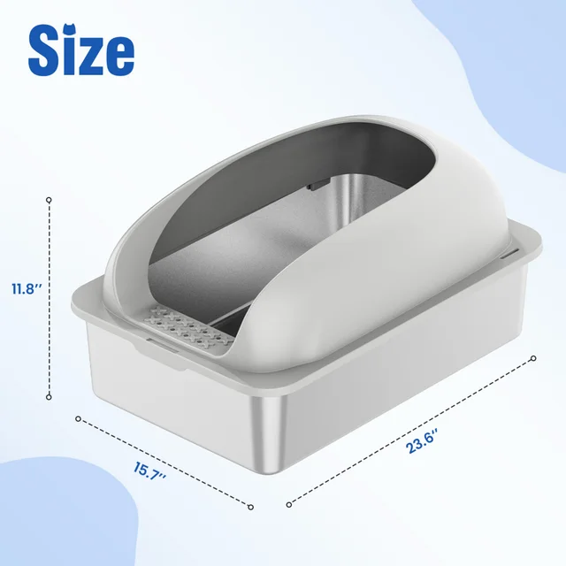 Stainless Steel Cat Litter Box With Lid, Large Cat Litter Box For Big Cats, Scoop And Mat Included Light Grey - Shop at LoveMi