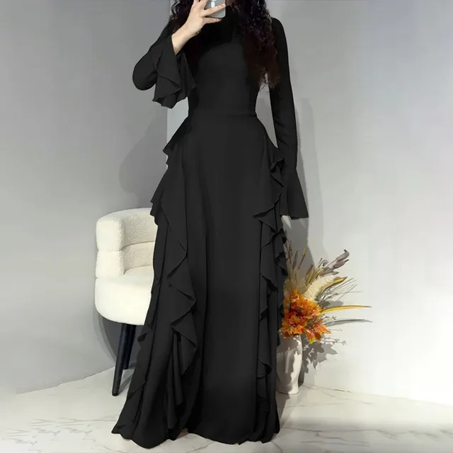 Women's Elegant Ruffles Dress, Slim Fit High Waist Bell Sleeve Wedding Guest Cocktail Tea Party Dresses Black - Shop at LoveMi