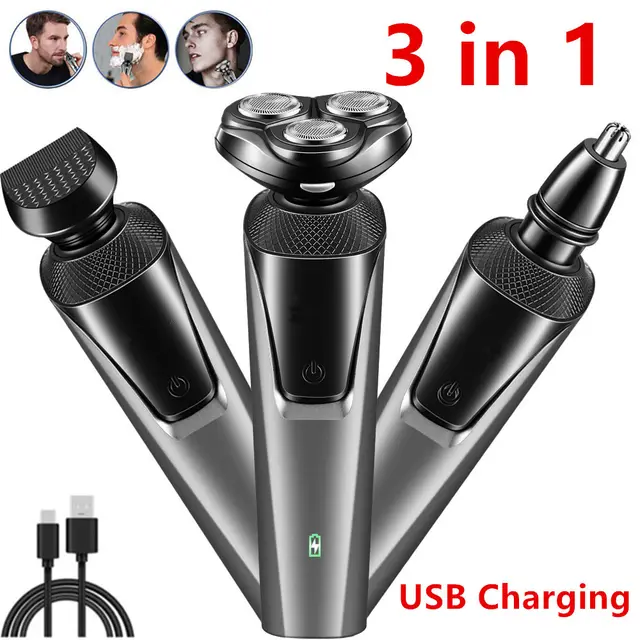 Electric Shaver Mens Razor Rotary Waterproof Pop Up Beard Trimmer Wet Dry Cordless Nose Hair Clipper Cutting Barber Shaving Machine Gray - Shop at LoveMi
