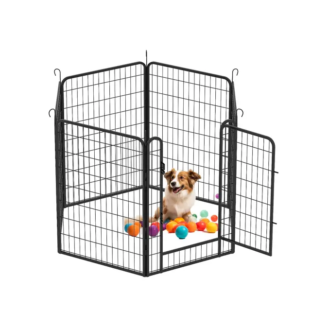 6 Panels Heavy Duty Metal Playpen With Door 39.37 H Dog Fence Pet Exercise Pen For Outdoor, Indoor Black - Shop at LoveMi