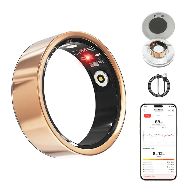 Health Smart Ring, Fitness Tracker, With Heart Rate, Blood Oxygen, Heart Rate Variability, Sleep Monitoring, Step Count, IP68 Compatible With IPhone And Android, No Subscription Fee Required Gold8 - Shop at LoveMi