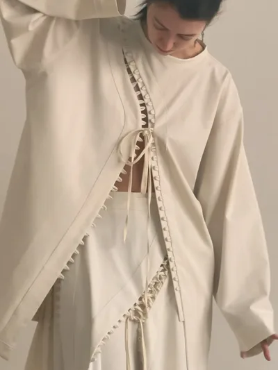 Cream Lace Up Detail Top And Asymmetric Maxi Skirt Set Cream - Shop at LoveMi