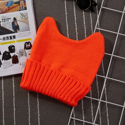 Cat ears Korean woolen hat Orange - Shop at LoveMi