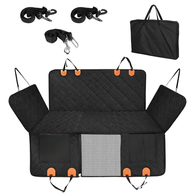 Dog Car Seat Cover For Back Seat Waterproof Oxford Cloth Seat Cover Hammock Non Slip Scratchproof Back Seat Extender With Side Flap Mesh Window Sto... Black - Shop at LoveMi