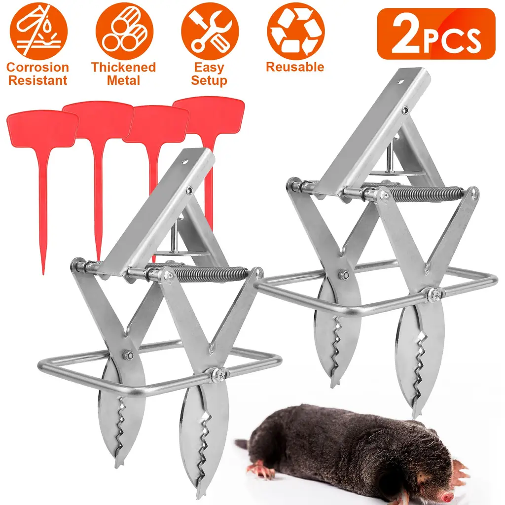 Easy Setup Mole Scissor Traps Outdoor Reusable Mole Rodent Control Trap Solid Metal Material For Lawn Garden Yard Pro Type - Silver Pro