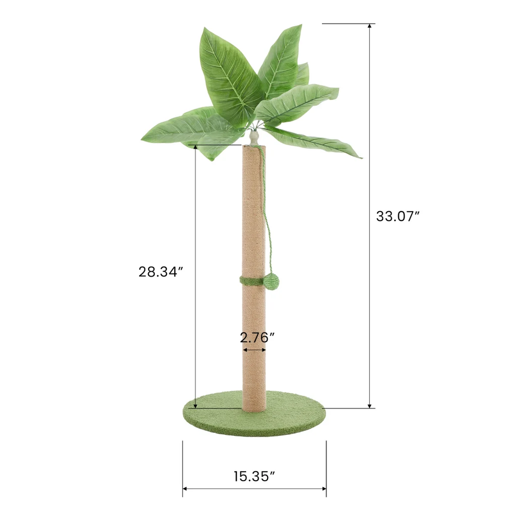 Cat Scratching Post, 33 Cat Scratcher Tall Scratching Posts With Dangling Ball For Indoor Cats - Green
