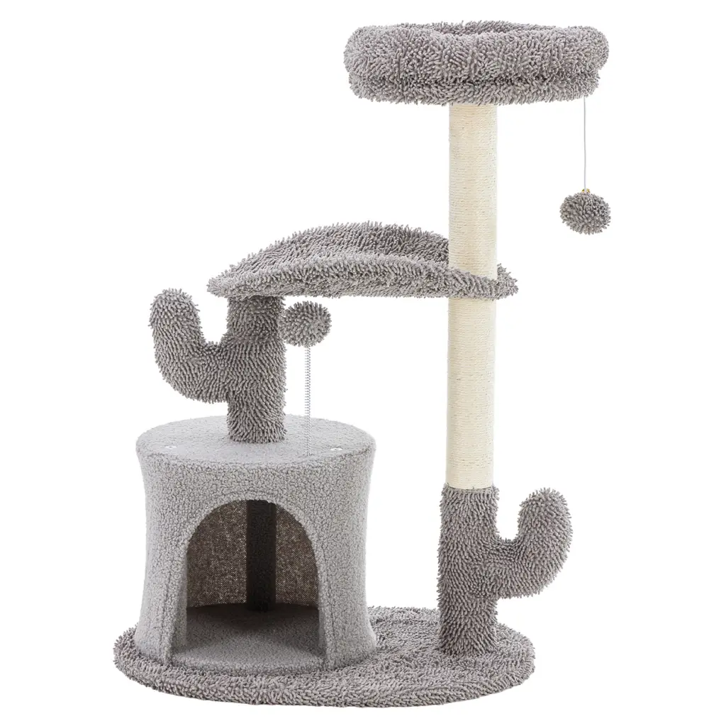 Small Cat Tree Tower, 33 Cat Scratching Post With Curved Bed - Grey