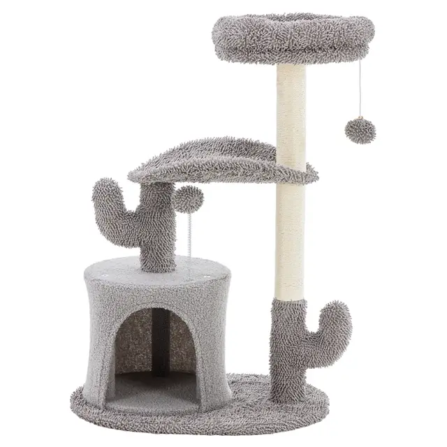 Small Cat Tree Tower, 33 Cat Scratching Post With Curved Bed Grey - Shop at LoveMi