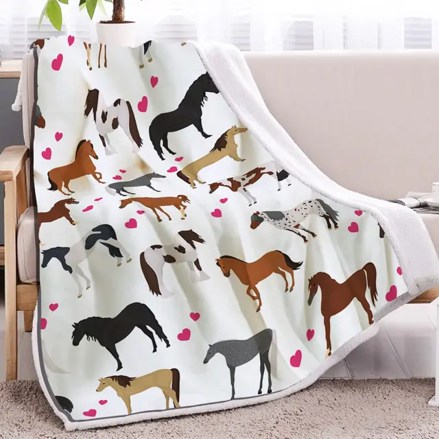 Of High Weight Soft And Warm Pet Themed Lamb Wool Blanket With A Combination Of Red Heart And Horse, Versatile Sofa, Good Companion, Office Nap Bla... White - Shop at LoveMi