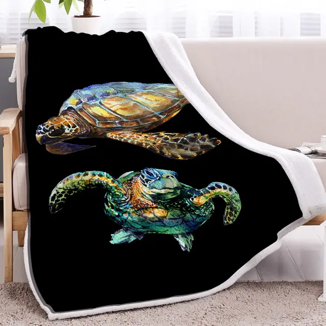 Of High Weight Soft And Warm Pet Themed Lamb Wool Blanket With A Simple Black Base Turtle. It Is A Multi purpose Sofa, A Good Companion, An Office ... - Shop at LoveMi