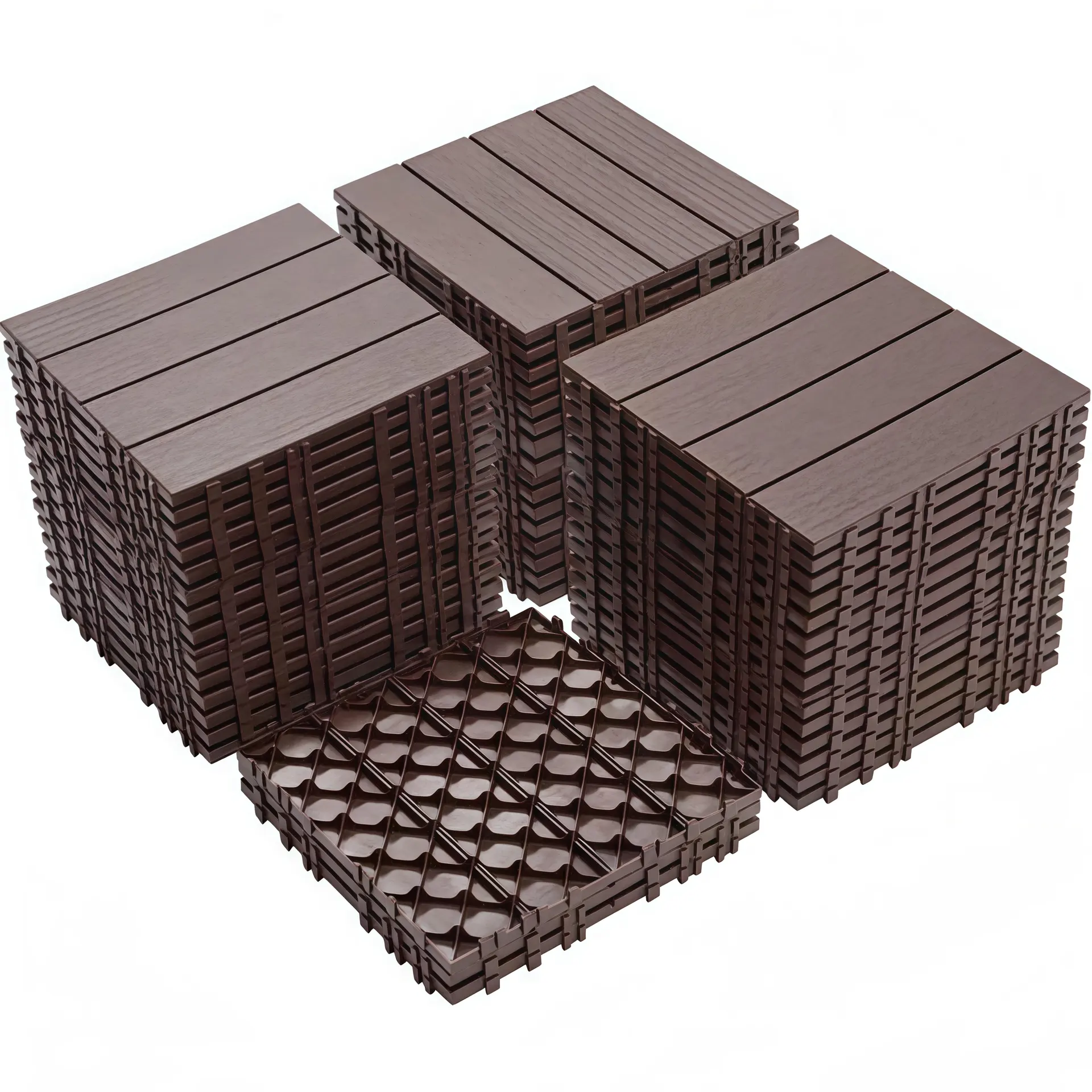 Plastic Interlocking Deck Tiles, 12 X12 Pack Of 44 Patio Flooring Outdoor Waterproof All Weather Use For Garden Poolside Front Back Yard, Light Cof...