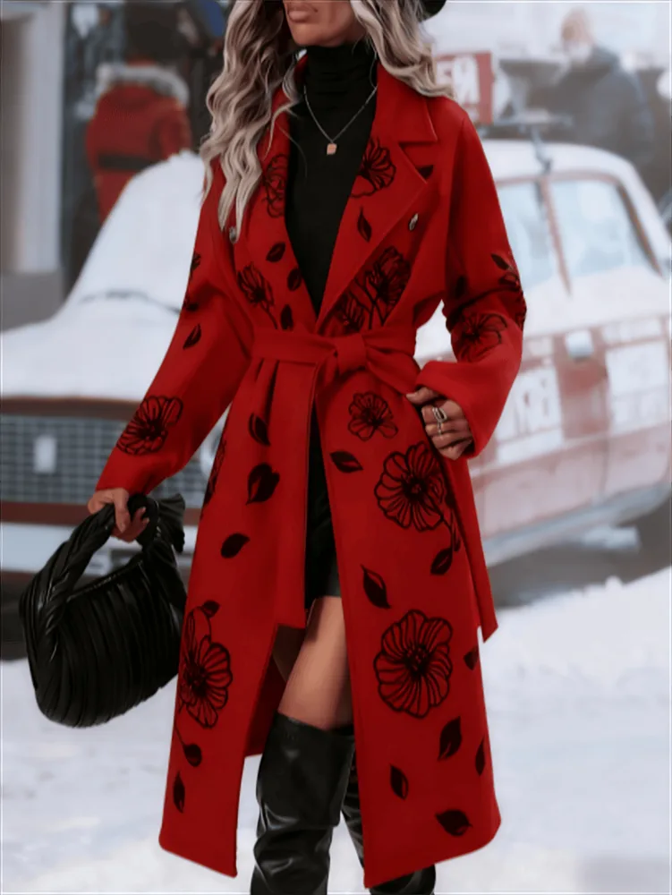 Fashionable Casual Long Coat - Red - View 1