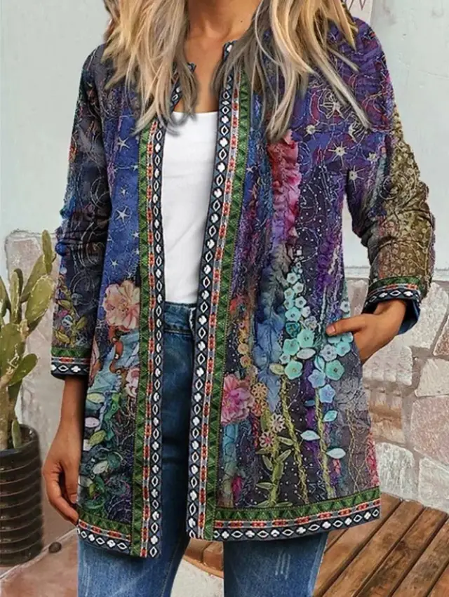 Retro Ethnic Style Printed Long sleeve Sweatshirt Cardigan Jacket For Women 2Style - Shop at LoveMi
