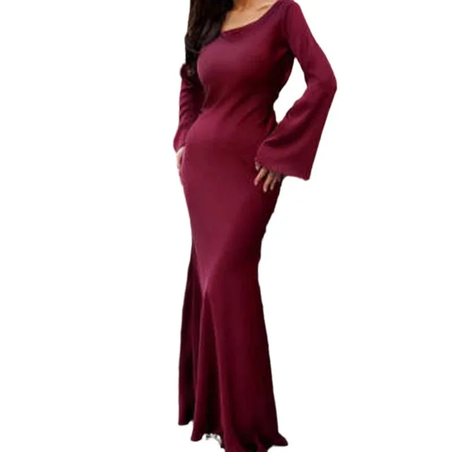 Women's Solid Color Round neck Long sleeve Tie waist Dress With A Relaxed, Elegant Traditional Dark Red - Shop at LoveMi
