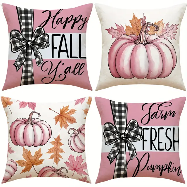 4 Pack Fall Pillow Covers 18x18in Farmhouse Pumpkin Maple Leaf Cushion Case Autumn Sofa Couch Decor For Autumn Thanksgiving Harvest Decorations 4Pcs - Shop at LoveMi