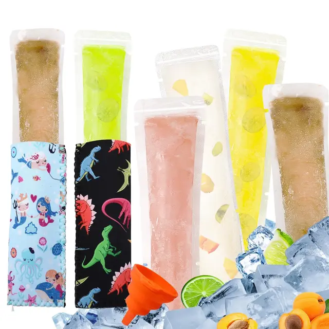 100 Disposable Ice Popsicle Bags With 2 Popsicle Sleeves, Neoprene Freezer Ice Pop Holder And Freezer Tubes With Zip Seals For Snacks, Yogurt Stick... W13790532 - Shop at LoveMi