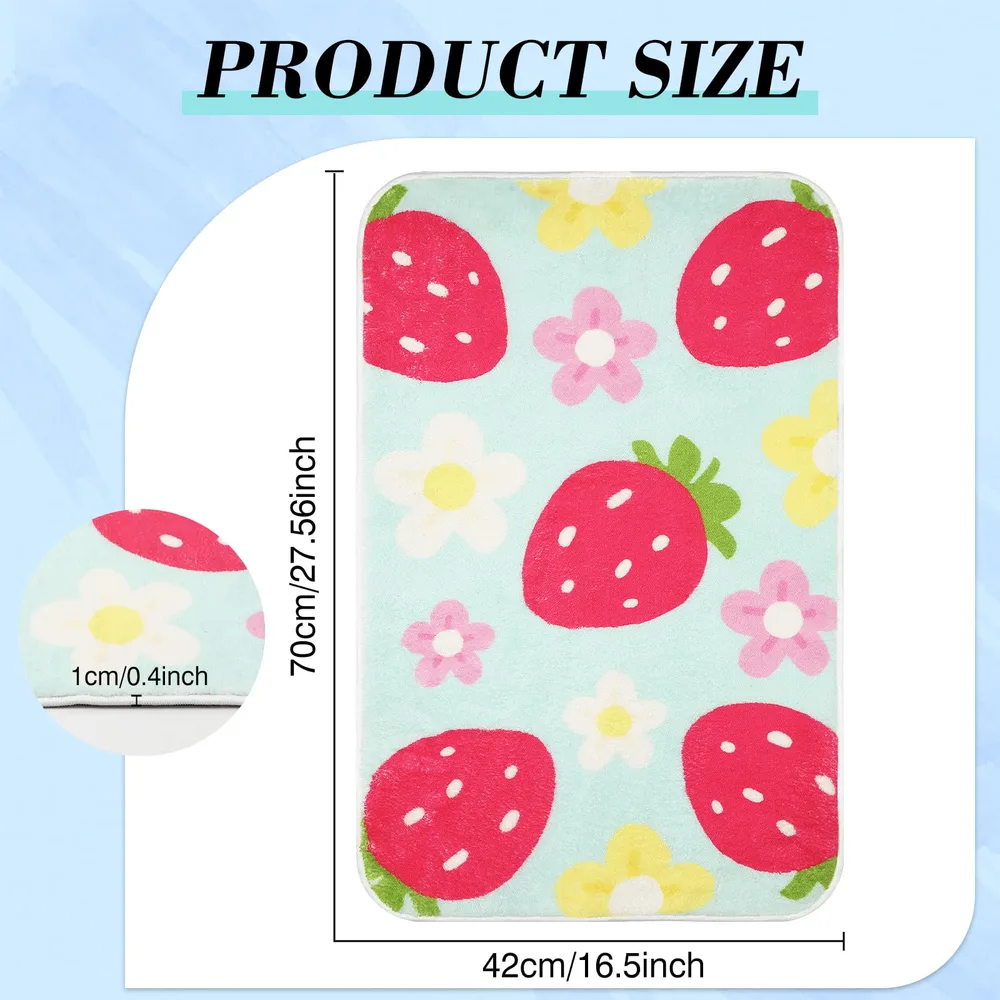 Cute Strawberry Flower Bath Mat, Green Bathroom Rugs Bathroom Accessories, Funny Colorful Non Slip Floor Bath Rug Machine Washable Absorbent Door M...
